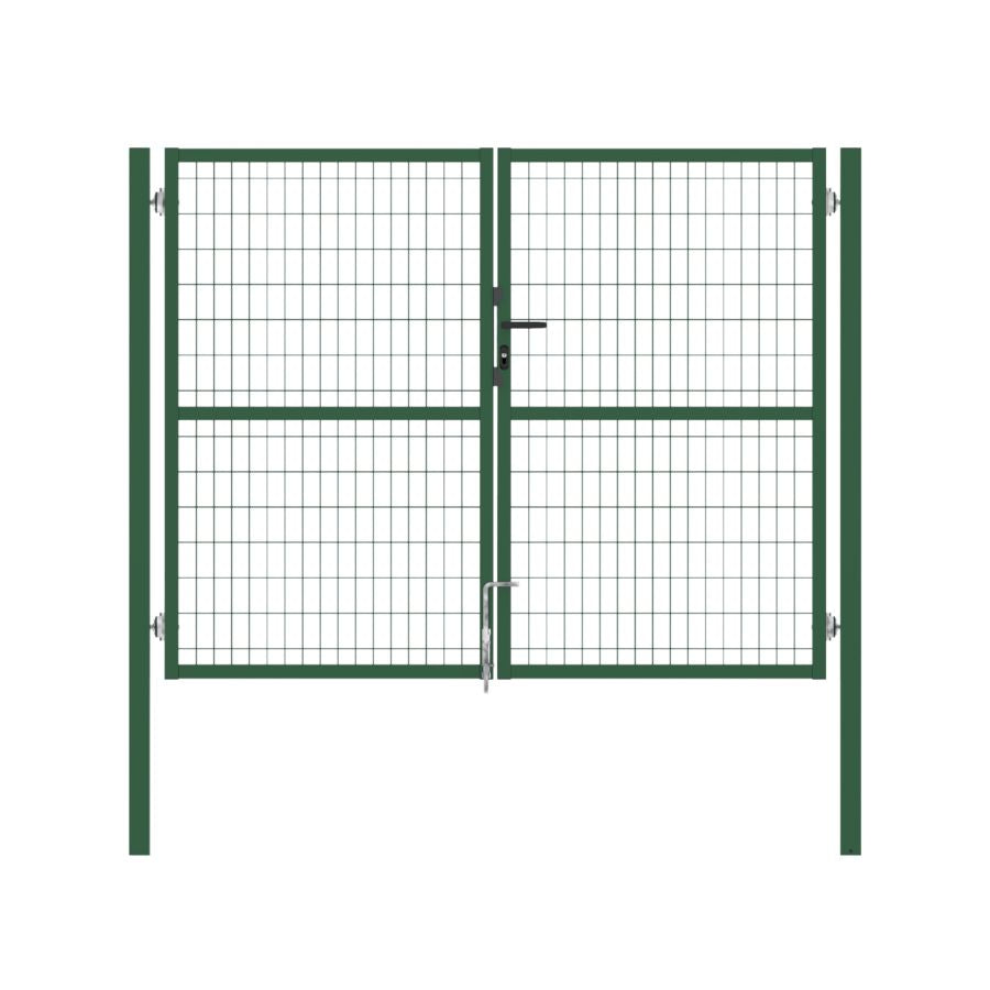 Puerta valla metalica doble hoja verde cerradura y maneta