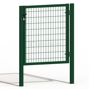 Puerta de mallazo verde premium con aldaba y candado de 1m